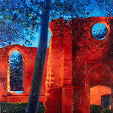 De nacht valt over de Ruïnekerk